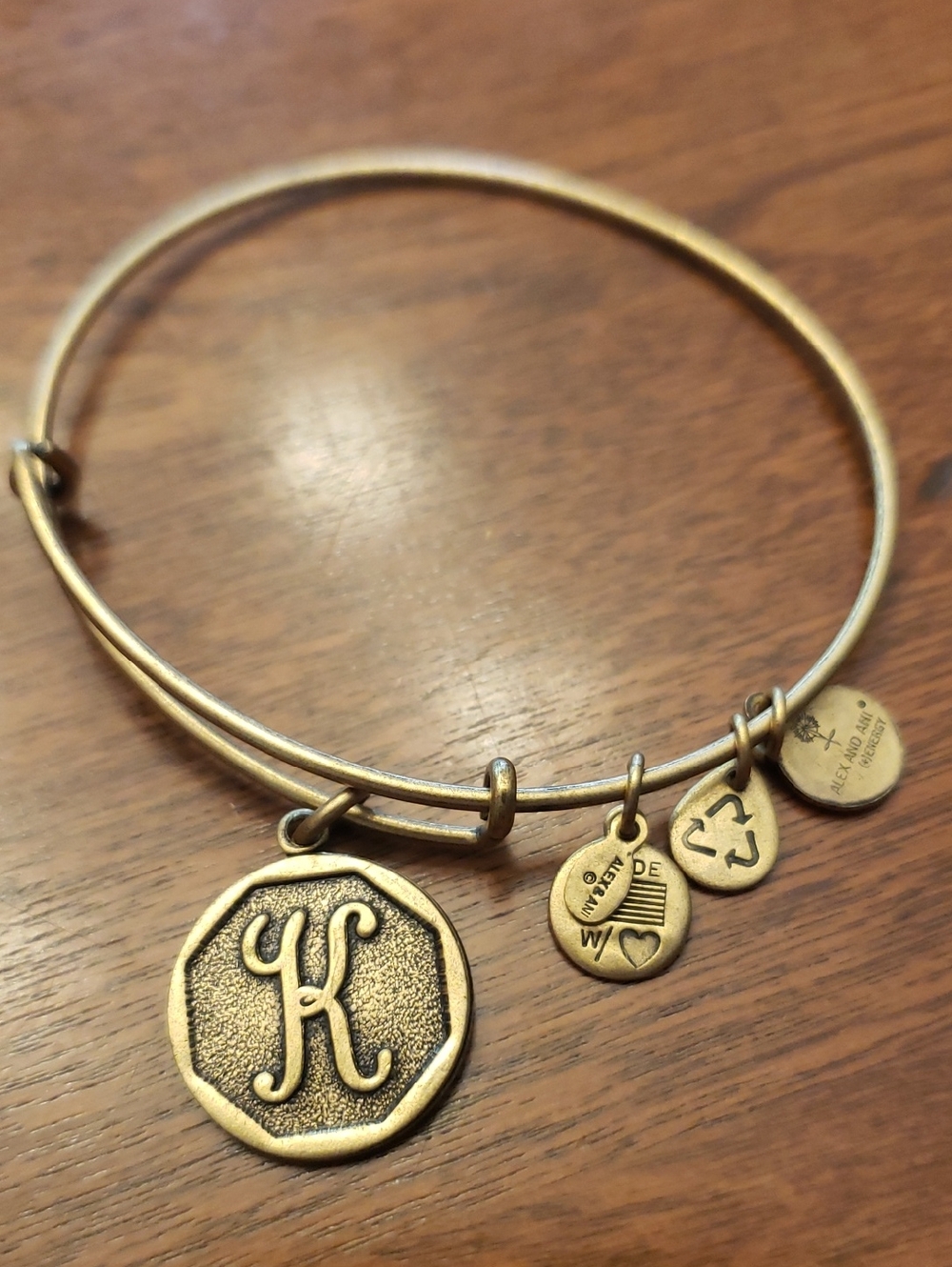 Alex and Ani Gold "K" Initial Charm Bracelet